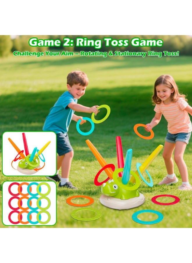 3-in-1 Dinosaur Musical Jump & Lawn Game with Remote Control | Sports Rocket Launcher & Ring Toss Toy | Outdoor Birthday Gifts for Kids 3-12 - Image 4